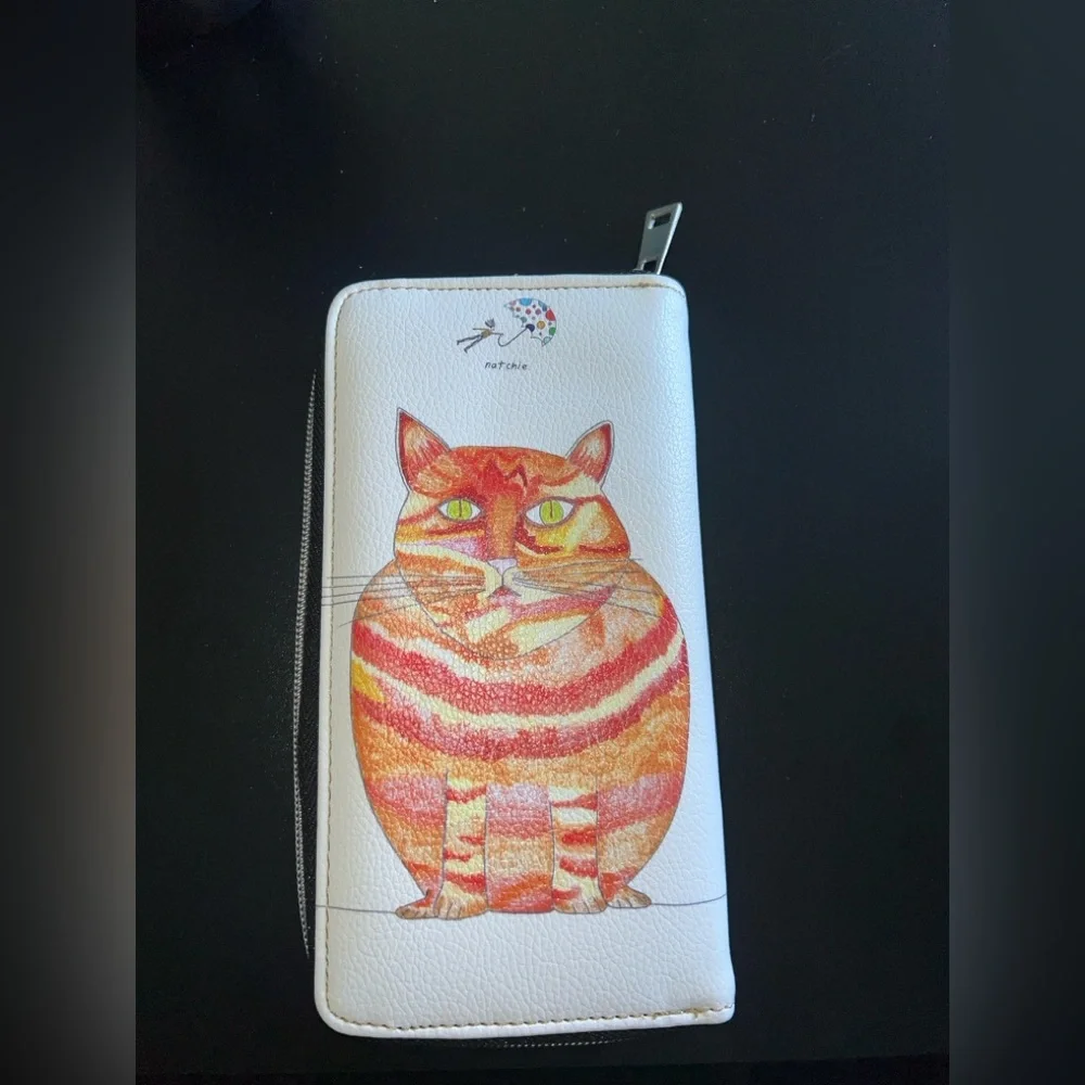 Nathalie Lété Cat Zip Around Wallet – Colorful Tabby Cat Art Wallet
